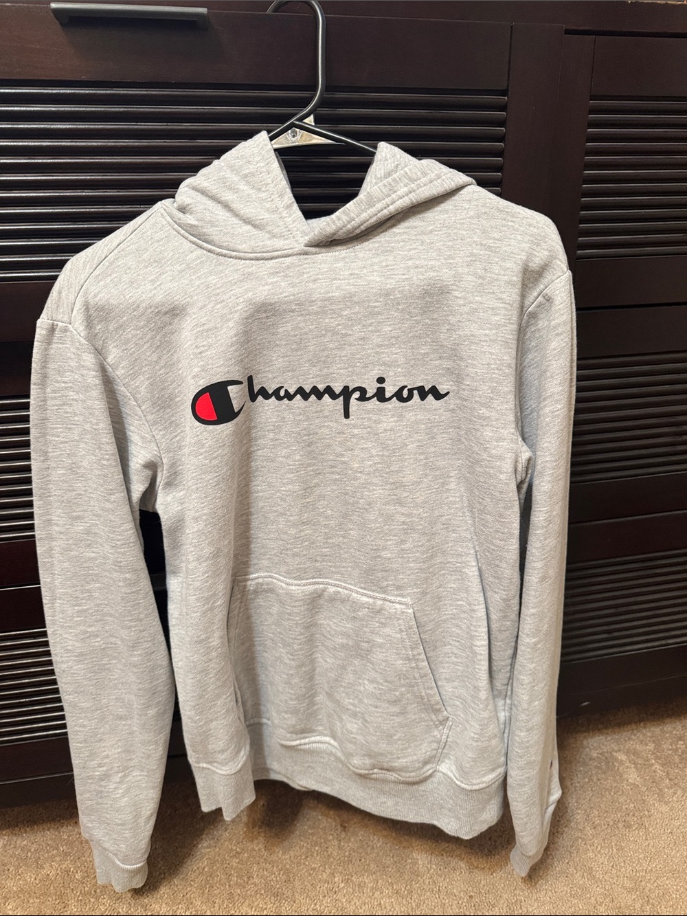 Champion Light Heather Gray Logo Crewneck Hoodie